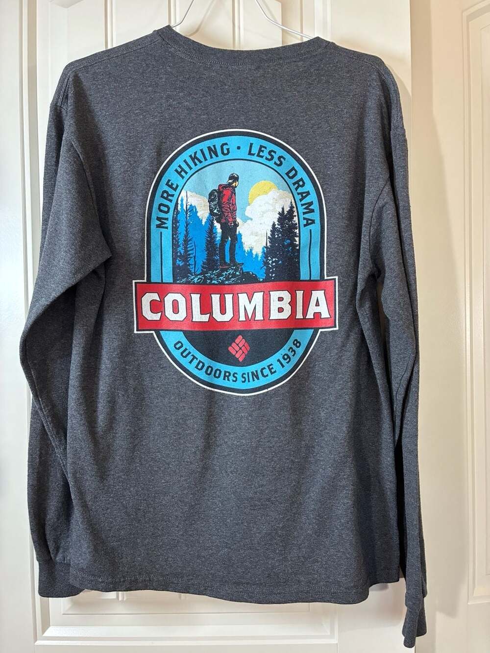 Columbia More Hiking Less Drama Graphic Long Sleeve T-Shirt Charcoal Heather Med